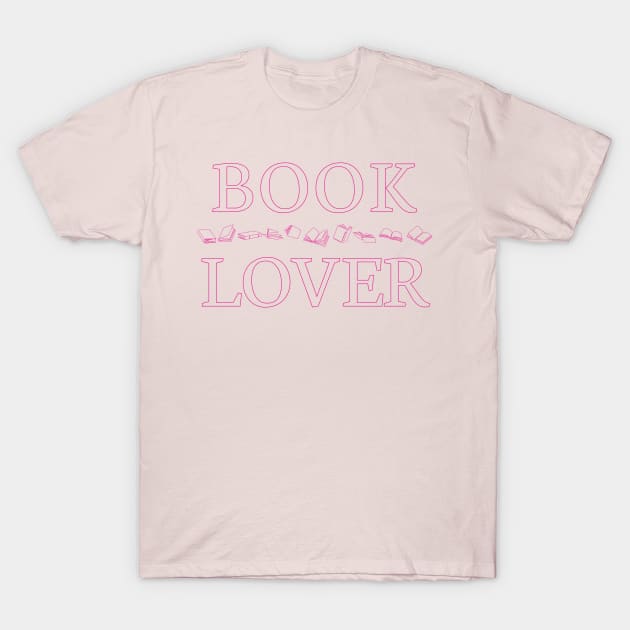 Bookish pink line design with lots of books. T-Shirt by Miss Pell